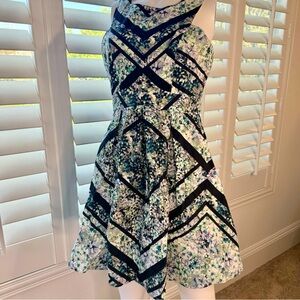 Abstract Chevron Unique Dress in Blue and Green Floral